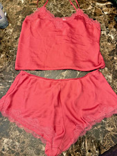 Victoria  s Secret Satin Lace Pajama Set Coquette Sleepwear Feminine Y2K w118