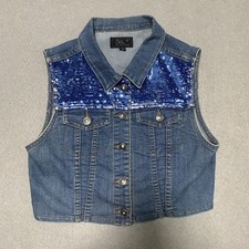 Chi QLe Denim Architect Sequin Jean Vest Girls Size L / Large Y2K