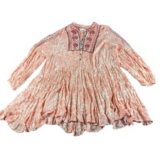 Anthropologie Claudia Embroidered Babydoll Tunic Coral Floral Size 3X Boho