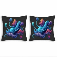 Vibrant Abstract Swirl Throw Pillow Covers - Set of 2 18x18in Decorative 