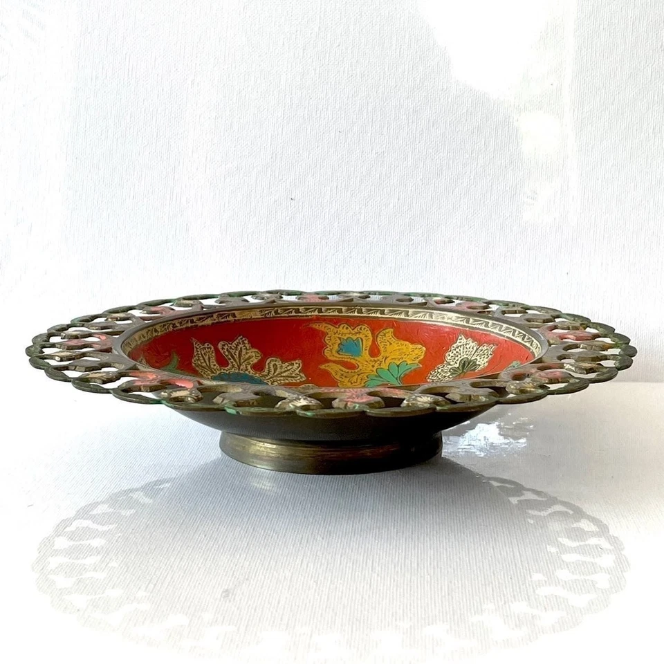 Antique Collectible Old Indian Metal Hand Painted Gupta Bowl Plate. - Image 2 of 3