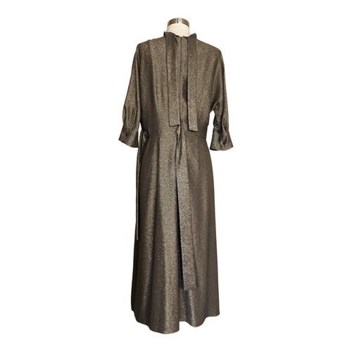 PRADA Lamé Silk Blend Dress in Gold Midi 3/4 Sleeves Runway Designer IT 44/ US 8 - Picture 14 of 24