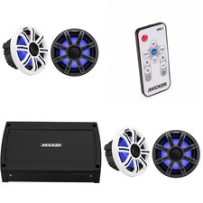 Kicker Premium Marine 2 Pair  8" Speaker and Amplifier bundle Includes LED ...