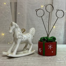 White Rocking Horse Ornament and Red Gift Box Picture Holder/Card Display