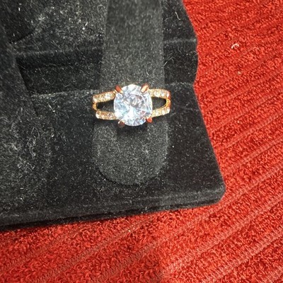 Gold Tone Round White CZ Solitaire Prong Stackable Ring Metal US Size 7