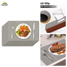 Set of 6 Reversible Faux Leather Placemats 11.8x17.8 Gray Waterproof Dining