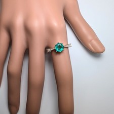 Natural Colombian Emerald & diamond 925 Silver / Gold engagement ring