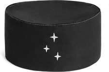 Midnight Beanie - Chef Hat, Black Cotton with Wicking Material, Adjustable Fit