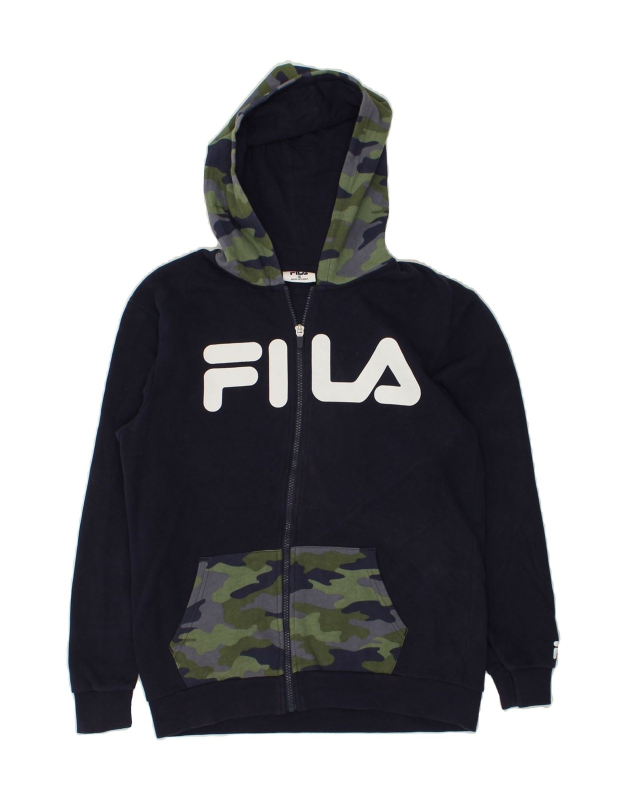 Felpa con cappuccio FILA ragazzo grafica zip 15 16 anni blu navy mimetica AF01