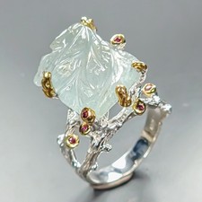 Handmade 16 ct Natural Aquamarine Ring 925 Sterling Silver Size 6.5 /R464365