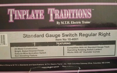Pair of MTH Standard Guage Switches One  Right One Left 10-4001 & 10-4002