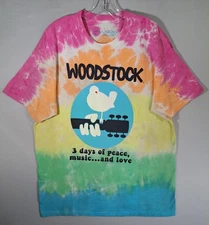 Woodstock Shirt Mens Large Tie Dye Liquid Blue Peace Music Festival Rainbow Tee