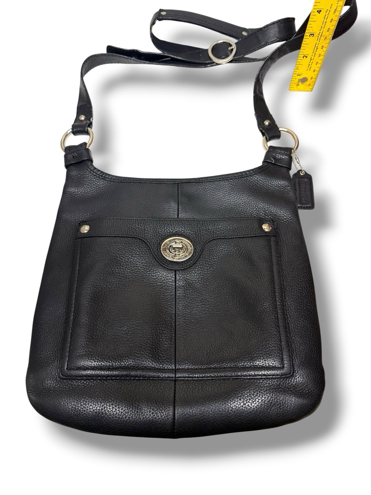 COACH F16535 Penelope Black Pebbled Leather Hobo Bag Adjustable Strap Silver