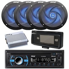 Pyle Marine CD Radio, Amp, 4x 5.25" 180W Blue Flash LED Speakers, Cover Black