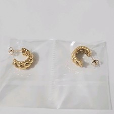 Gold Metal Round Hoop Earrings Butterfly Closure Fashion Jewelry