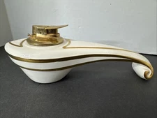 Vintage VeraFlame Ronson Table Lighter Porcelain Gold Tone Accents