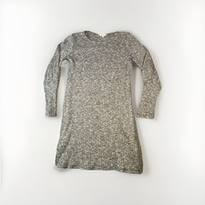 Madewell Ribbed Long Bubble Sleeve Sweater Dress Tunic Sheath Stretch Grey Sz S