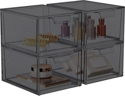 4 Pack Stackable Makeup Organizer and Storage, Acrylic Organizers，Clear Plast...