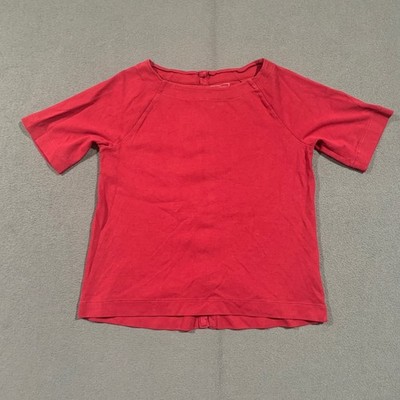 L.L.Bean Women's Red Short Sleeve Button Back T Shirt Top Size Small Outdoor
