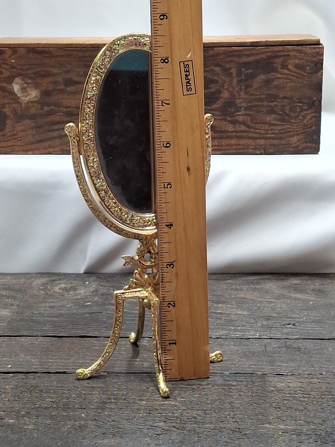 Dollhouse Miniature 8 3/4" Cheval Mirror Brass Ornate Cherubs Well Made Vintage