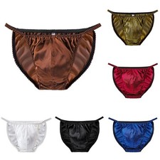 Fashion Men Briefs Thongs M-XXL Panties Pure Silk Soft Solid Color Underpants