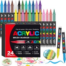 24 Colors Soft Brush Tip Acrylic Markers Set, Paint Pens for Rock, Wood, Fabric,