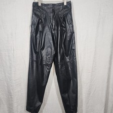 SARAH TAYLOR sz 7/8 black leather pants pleat front vintage c80's