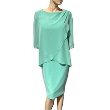 LAN TING Mother Of The Bride Dress Chiffon SEQUIN Cuff Layered Mint Green Sz M L