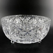 Vintage Brilliant Cut Glass 3 Footed Candy Bowl Clear Crystal Star Pattern 8X4