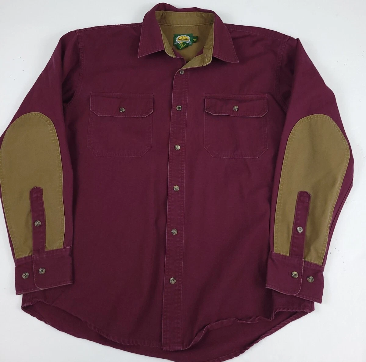 Vintage 90s Cabela's 2 Tone Button Shirt Cotton Outdoor Gear Hike Sport Vtg