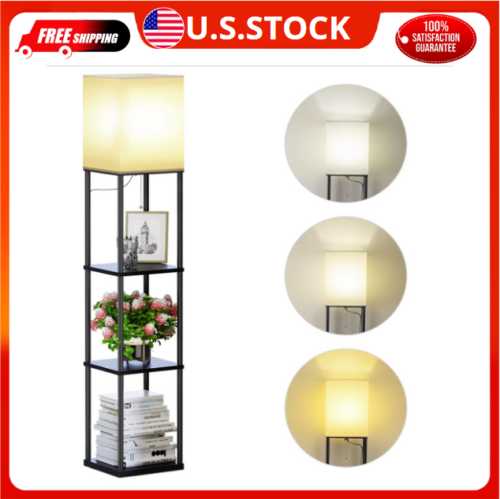 Floor Lamp with Shelves, Modern Square Standing Lamp