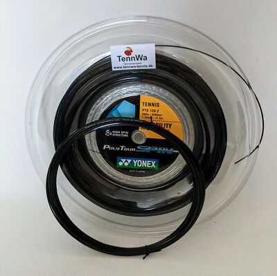 Original 12m (0,87 /lfd.m) YONEX Poly Tour Spin schwarz 1,20mm, Giga Spin Saite*
