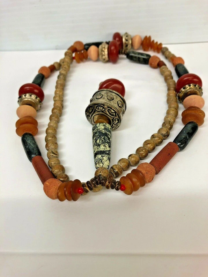  Collar 23" Caído, Cuentas Jade, Ágata, Madera, Tono Plata, Color Ámbar   Foto 4 de 4