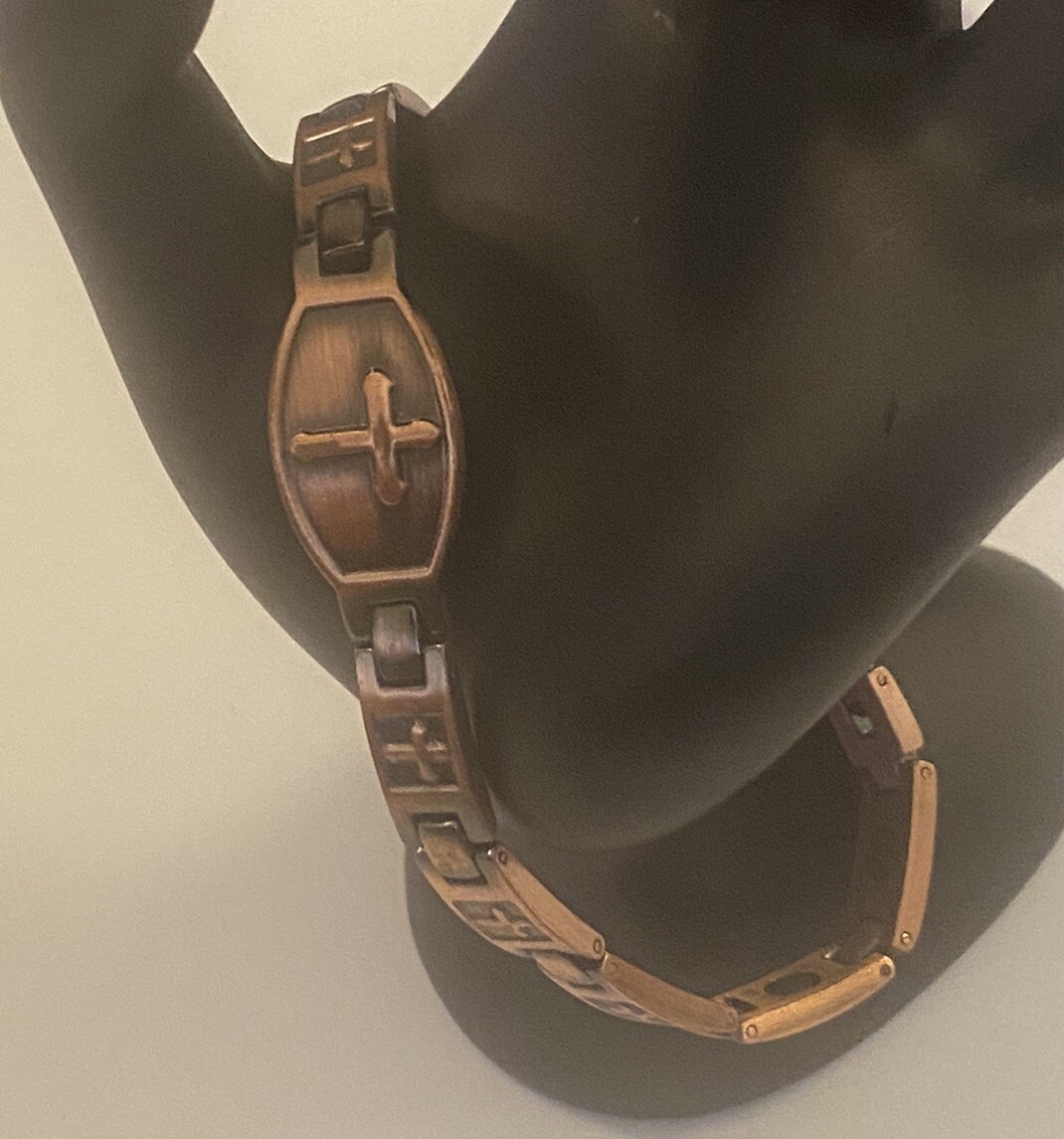 Signed Copper Panel Link Cross Design Therapy Bra… - image 3