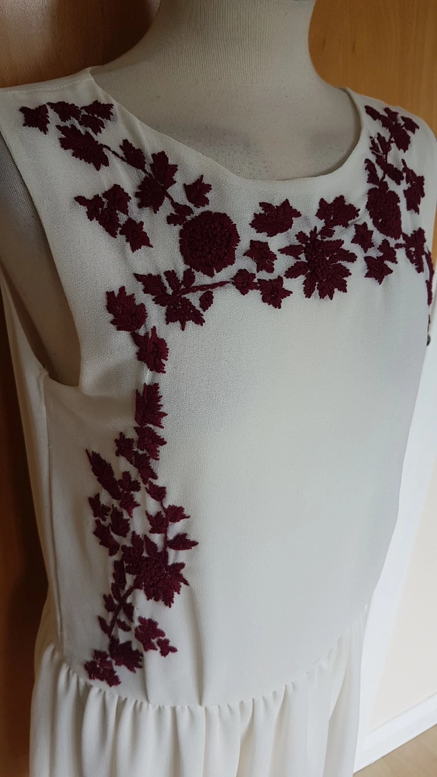 OFF WHITE abito donna ZARA taglia S 8 10 vita bassa bianco rosso ricamo