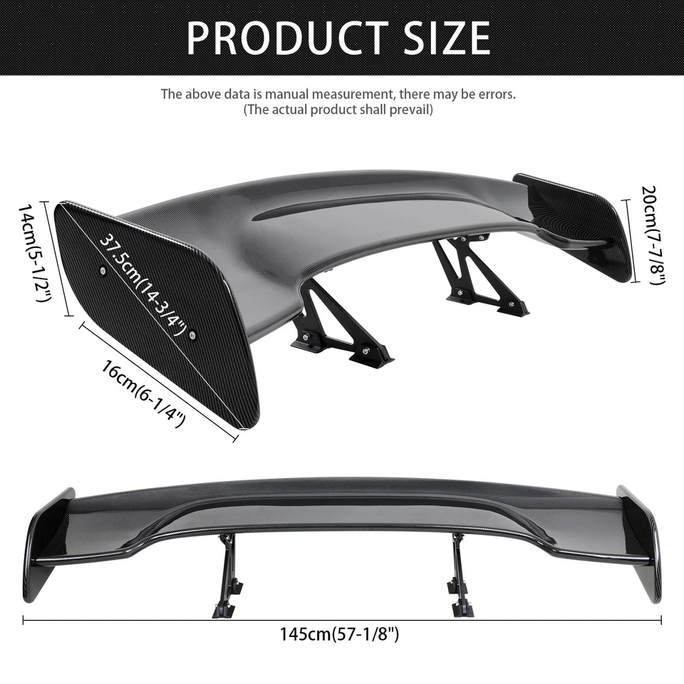 GT Racing Carbon Fiber 57" Rear Trunk Spoiler Wing For Nissan 200SX 240SX S14 - Image 2 of 4
