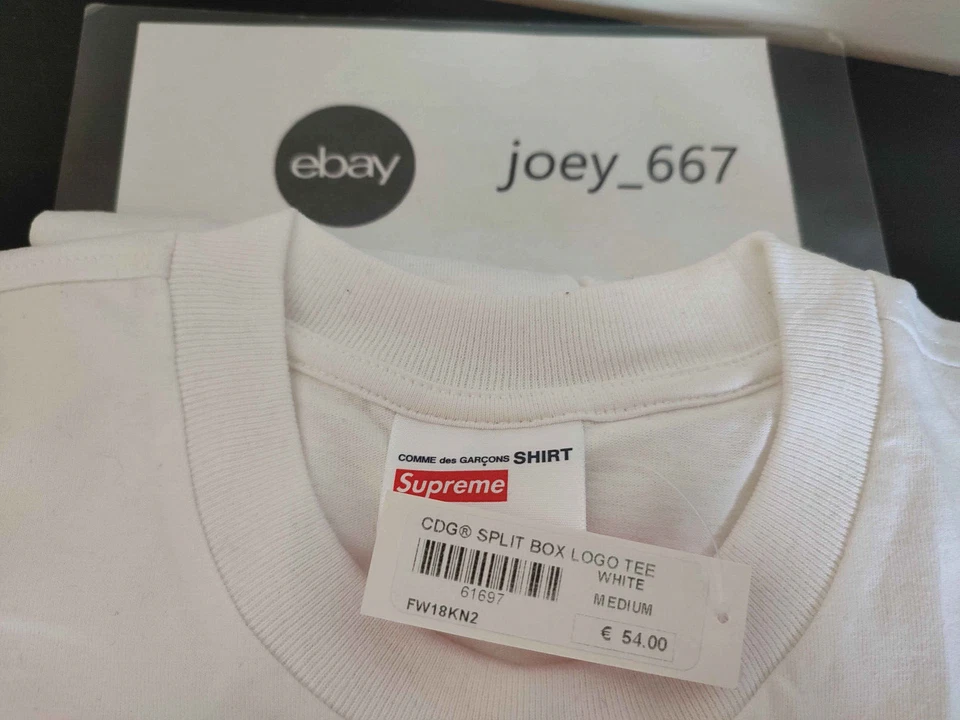 Supreme Comme des Garçons SHIRT Split Box Logo Tee White (FW18) - Medium - DS - Photo 2/4