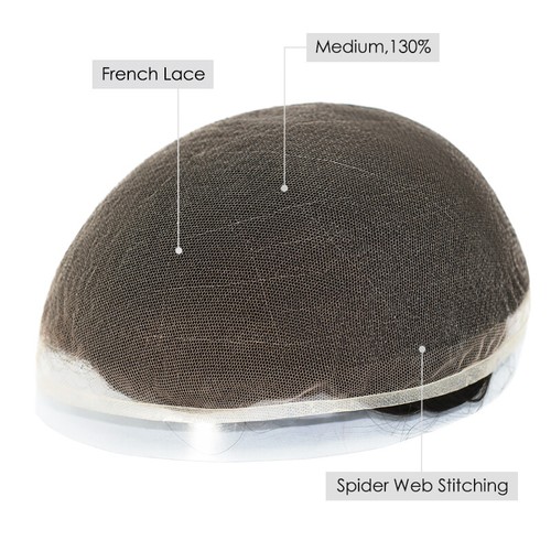 Mens Toupee French Lace Human Hair Replecement System Real Gent Hairpiece 8x10 - Picture 2 of 40