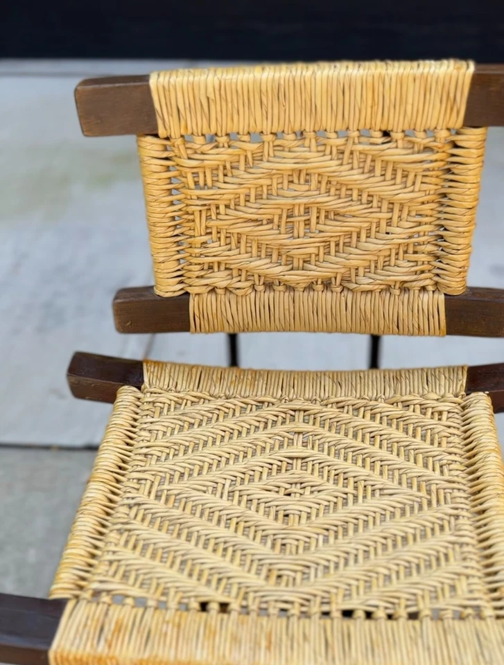 Mid-Century Victor Courtray Style Zebra Wood Woven Swivel Bar Stools - a Pair - Image 4 of 4