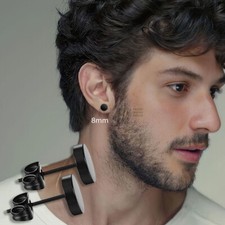 3-12MM Men Women Black Stud Earrings Round Surgical Stainless Steel Jewellery UK