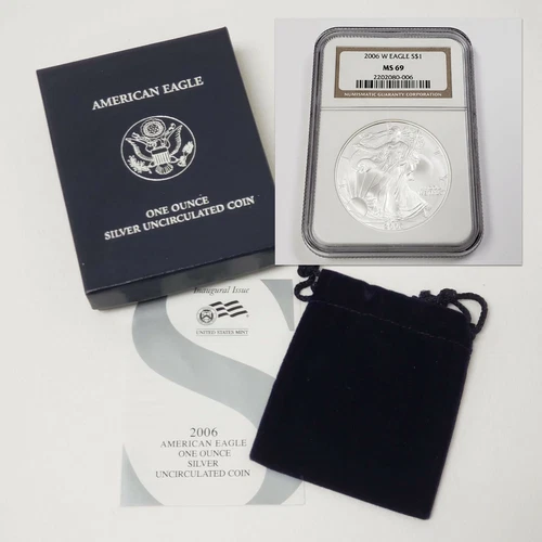 (1) 2006 W 1oz Silver Eagle Dollar NGC MS69 Burnished Uncirculated Coin wBox&COA