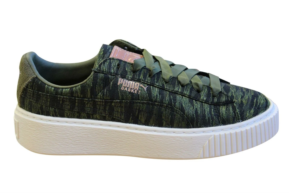 Puma basket platform velvet clearance olive