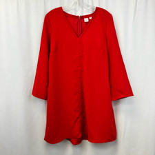 Gap Womens Tunic Dress Red V Neck Bell Sleeve Pockets Above Knee Zip Retro XS