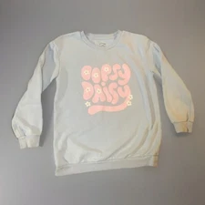 Girls Light Blue Pink Floral Oopsy Daisy Crew Neck Pull Over Sweater L (10/12)