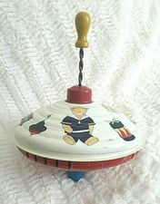 Vintage Toy Spinning Top LBZ Germany Metal Bear Graphics Nursery Room Decor 8"