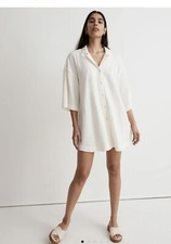 Madewell Crinkle Cotton Cover-Up Mini Shirtdress Ivory Size Medium NEW