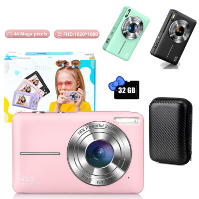 1080P HD Digitalkamera 2,4Zoll Wiederaufladbar 16xZoom Kompaktkamera 44MP Kinder