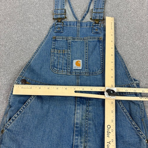 Carhartt Dungarees Kids Size 10 28x18 Blue Bib Denim Sanforized Overalls Youth - Picture 3 of 10