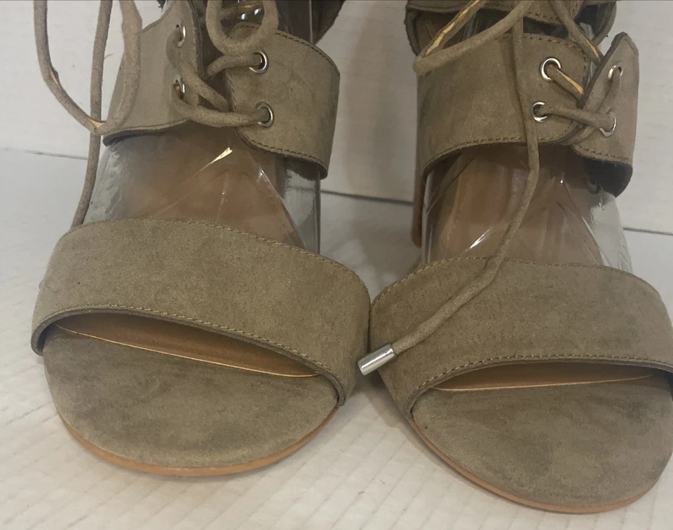 Torrid Sandals Women’s 11.5W Olive Faux Suede Open Toe Lace Up Block Heel Zip Up - Image 3 of 4