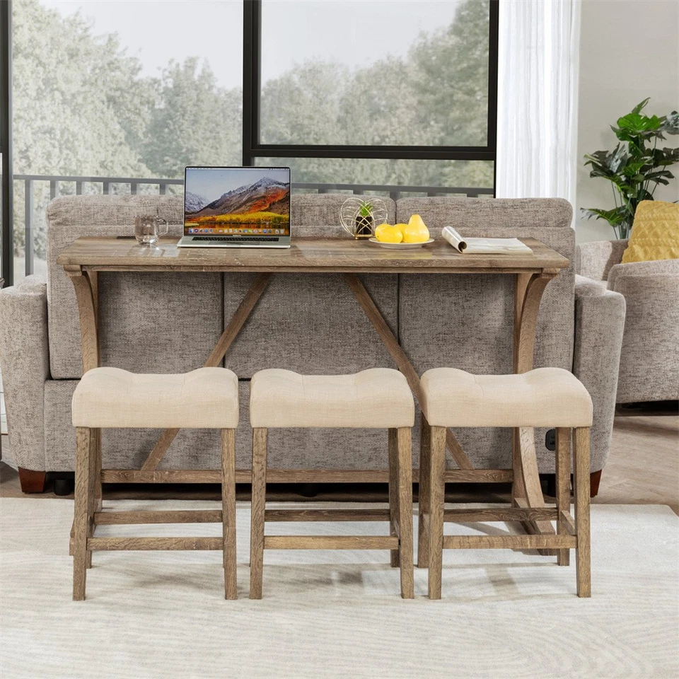4 Piece Bar Table Set With Power Outlet C-shaped table and 3 upholstered chairs - Image 2 of 4